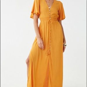 Mustard Crochet Trim Maxi Dress